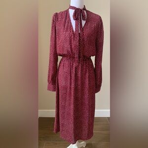 Lulus Women's Burgundy Polka Dot Tie-Neck Midi Dress